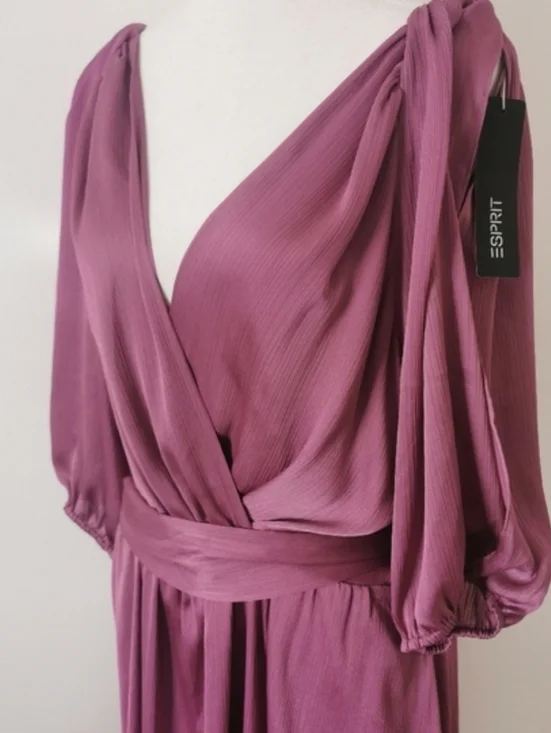 NWT Esprit Elegant Old Money Vibes Cold Shoulder Maxi Belted Dress S12 - Picture 7 of 13